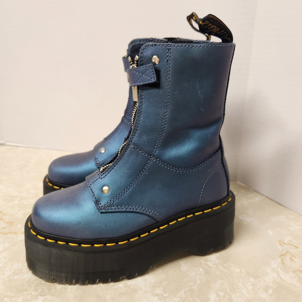 Dr. Martens Jetta Hi Max Women Sz 5 Blue Metallic Leather Platform Boots Goth